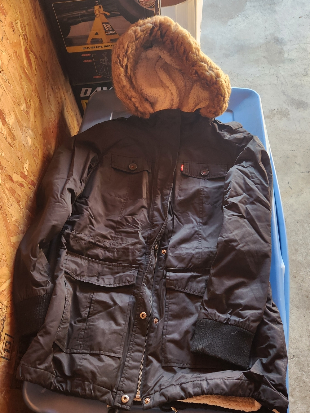 Levi's Black Hooded Parka Coat with Faux Fur Lining